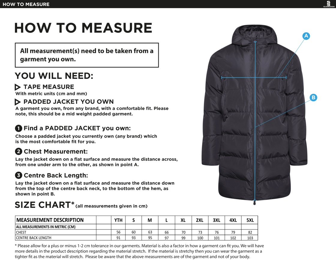 Westbourne House Staff - Wenger Full Length Sub Coat - Size Guide
