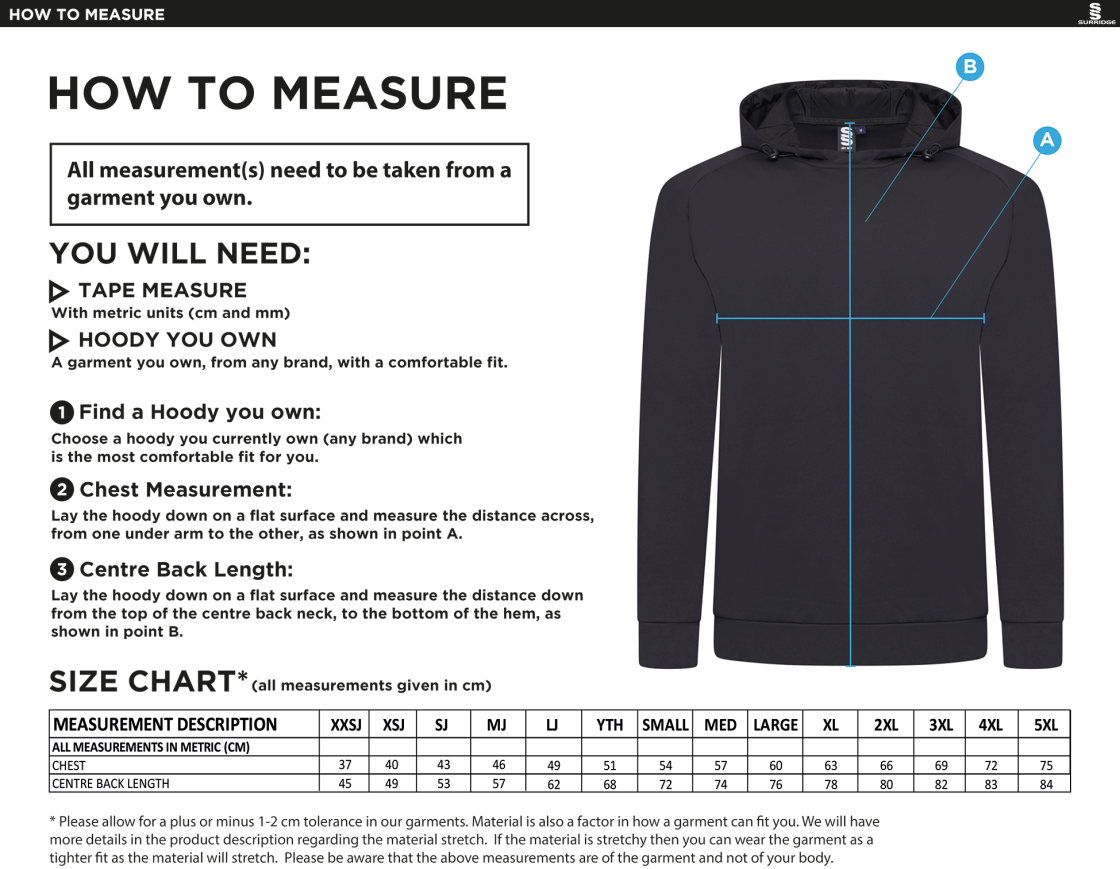 Westbourne House School - ACTIVE HOODY BLACK - Size Guide