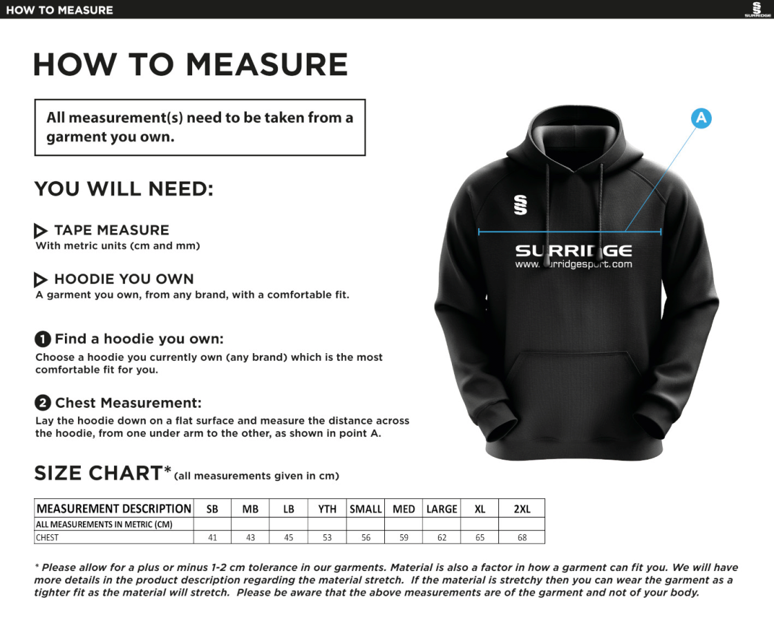 Westbourne House Staff - Blade Hoody - Size Guide