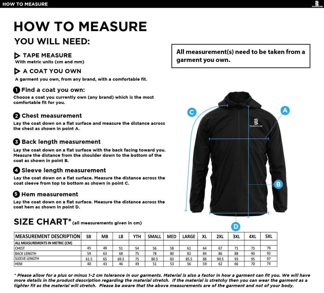Westbourne House School - Dual Full Zip Training Jacket : Black - Size Guide