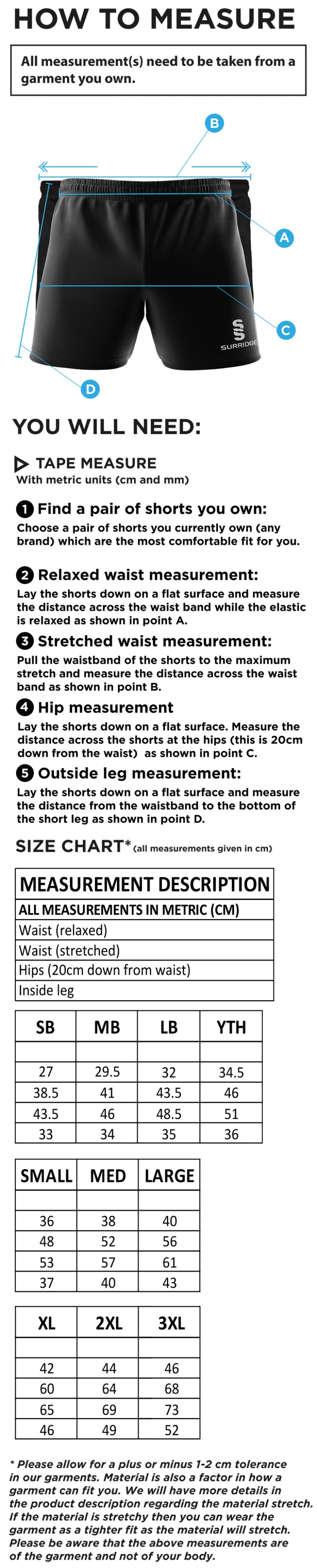 Westbourne House School - Performance Gym Short : Black - Size Guide