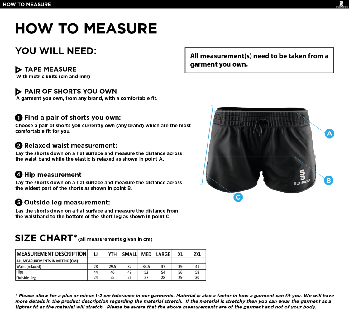 Westbourne House School Ladies Active Shorts - Size Guide