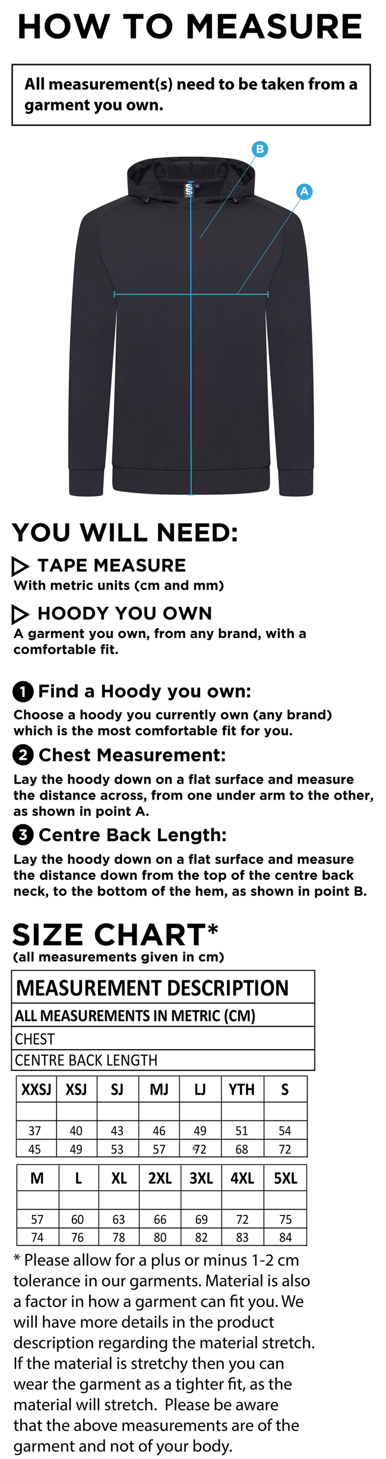 Westbourne House School - ACTIVE HOODY BLACK - Size Guide