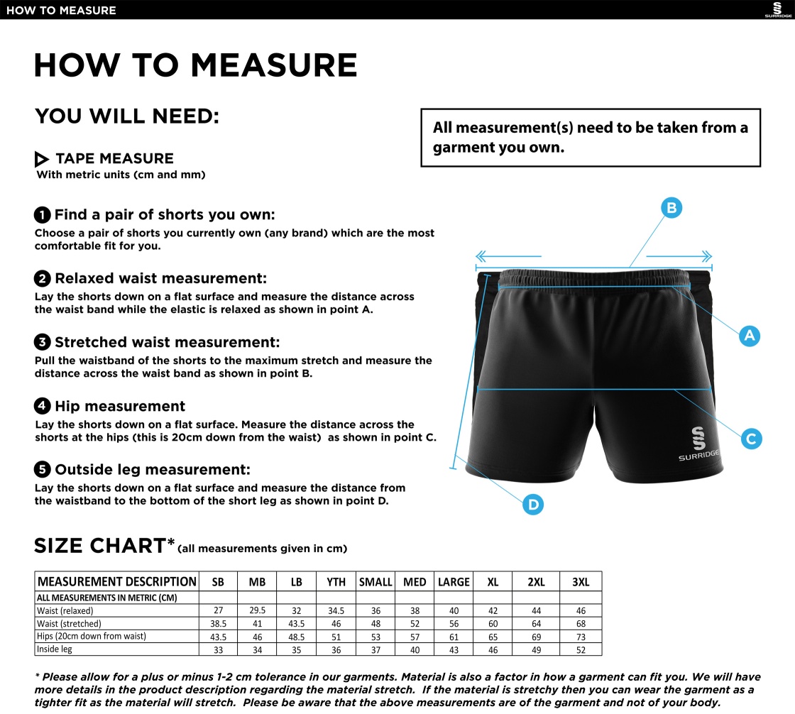 Westbourne House School - Performance Gym Short : Black - Size Guide