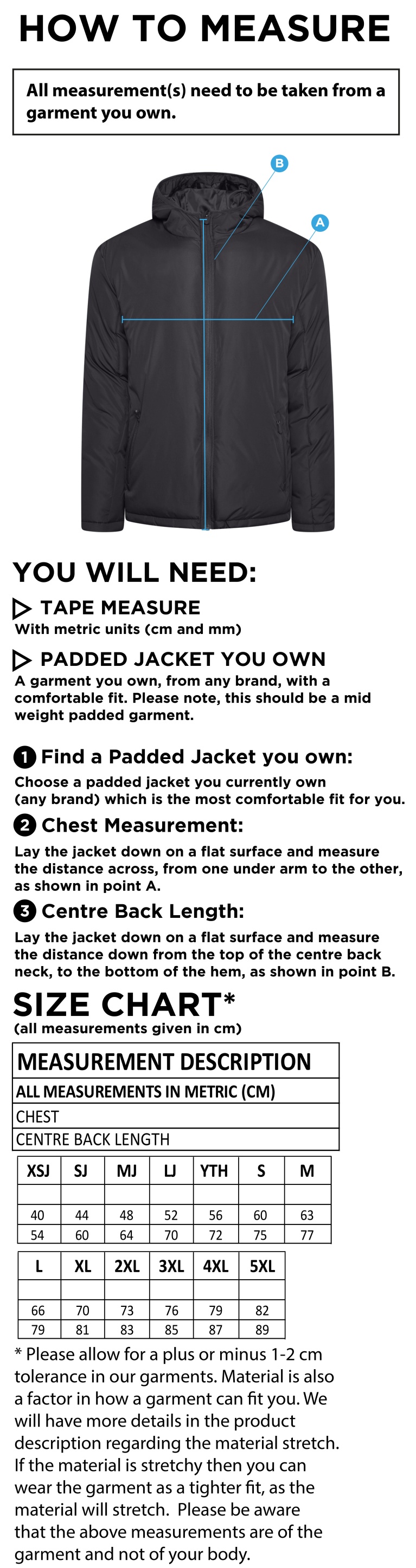 Westbourne House School - Active Padded Jacket - Black - Size Guide
