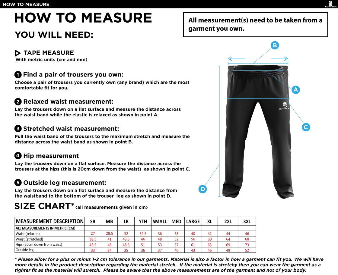 Westbourne House Staff Slimmer Leg Track Pants - Black - Size Guide