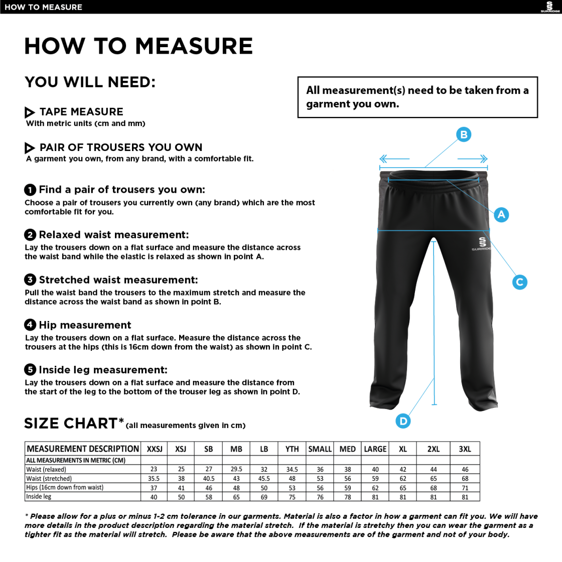 Westbourne House Staff Standard straight leg Track Pant - Black - Size Guide