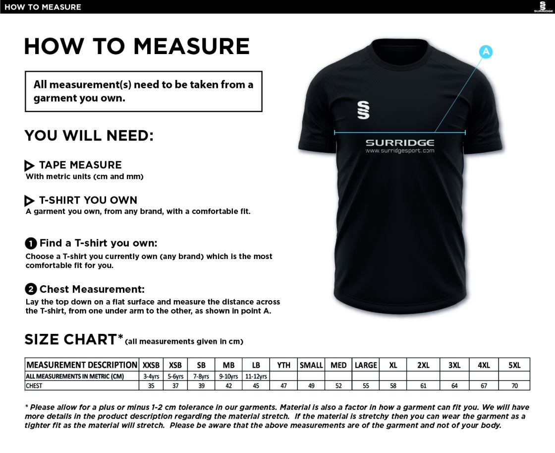 Westbourne House Staff - Dual Polo Shirt - Size Guide
