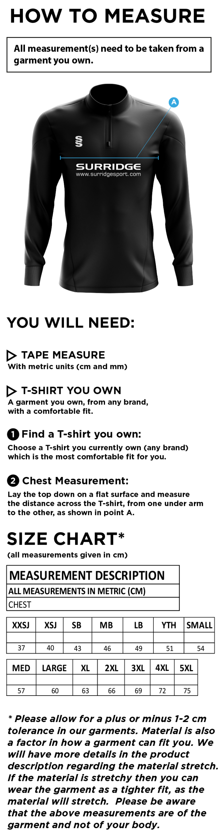 Westbourne House School - TEMPO PERFORMANCE TOP - Size Guide